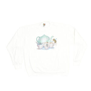 Vintage Fruit of the Loom Mouse Tea Party Crewneck Sweatshirt Size L